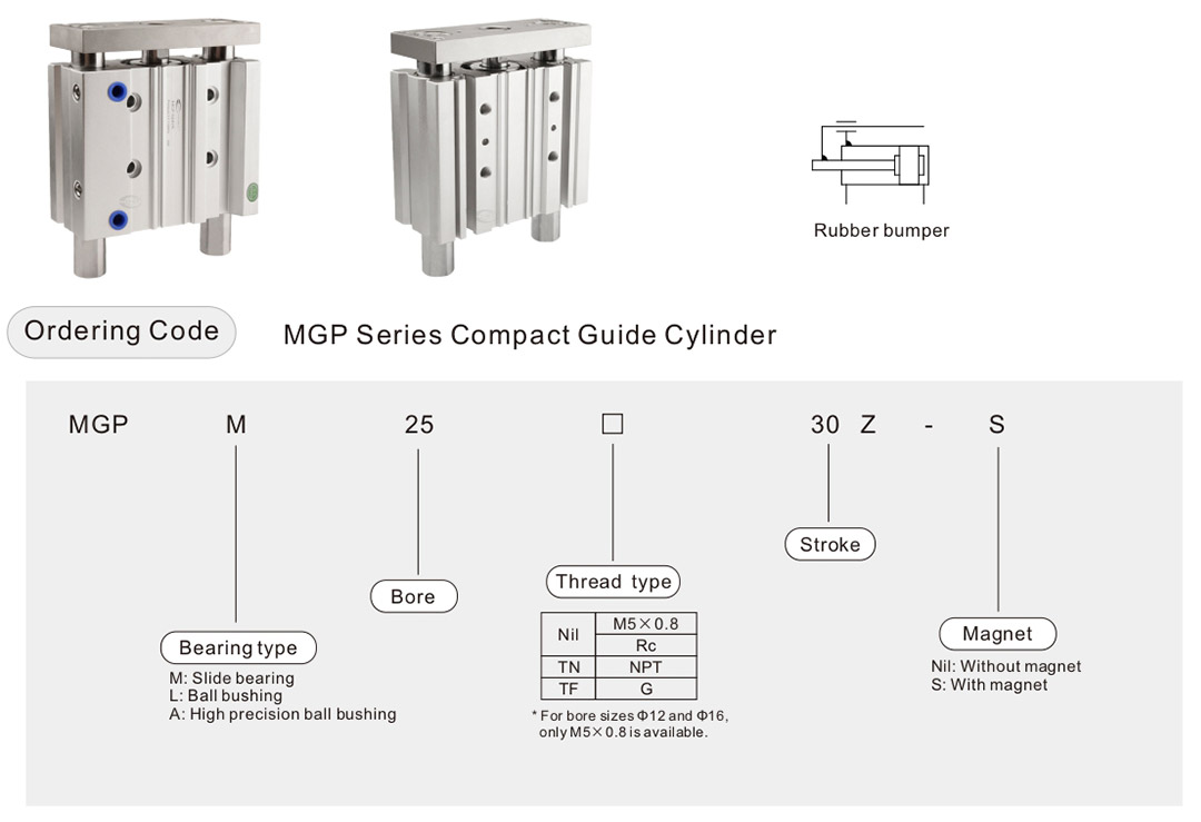 MGPL Series Ball Bushing Bearing Three Rod Guided Pneumatic Cylinder